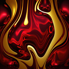 Aufkleber - abstract background with red and gold liquid, like in 3D style, ai generation