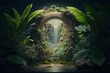 © LAYHONG - Generative AI of a fantasy garden with plants and a waterfall.