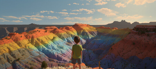 Wall Mural - Boy on the top of mountain