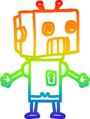 rainbow gradient line drawing of a cartoon robot