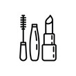 © AlexBlogoodf - Makeup thin line icon: mascara, eyebrow tweezers. lipstick. Modern vector illustration.