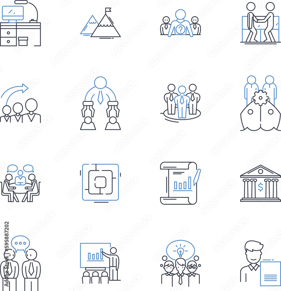 Workforce training line icons collection. Education, Development, Learning, Growth, Training, Progress, Advancement vector and linear illustration. Knowledge,Success,Skills outline signs set