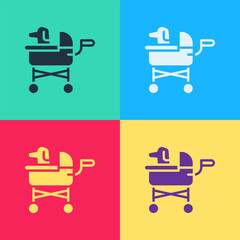 Poster - Pop art Pet stroller icon isolated on color background. Vector