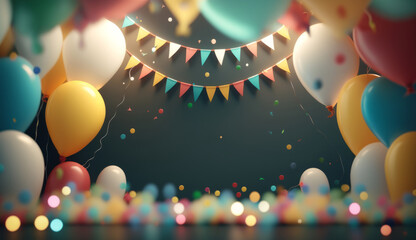 Poster - Birthday background with balloons. Illustration AI Generative.