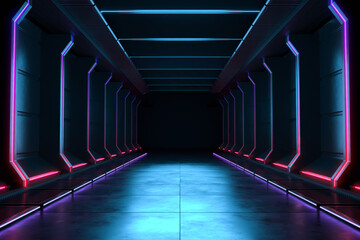 Wall Mural - Empty dark room, Modern Futuristic Sci Fi Background.