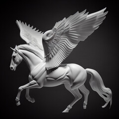 white horse on black -  horse with wings, pegasus - Generative AI