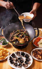 Snake meat on the table, Chinese Cantonese traditional food, using snake meat to make soup