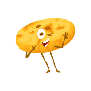 cartoon corn arepa bread character, vector bakery and pastry food with face. funny arepa bread chara