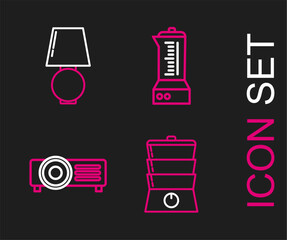 Sticker - Set line Double boiler, Blender and Table lamp icon. Vector