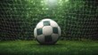 © ArtStage - Soccer ball in goal with green background photo realistic. AI generated