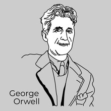 George Orwell Was A British Writer, Journalist And Literary Critic, Radio Host, Author Of Memoirs, And Publicist. Vector.