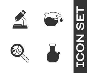 Canvas Print - Set Test tube, Microscope, Microorganisms under magnifier and icon. Vector