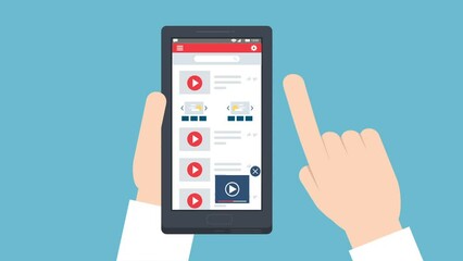 Hand holding and scrolling mobile phone. 2 d Animation. 4k