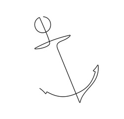 Vector isolated one single contemporary line anchor  colorless black and white contour line easy drawing