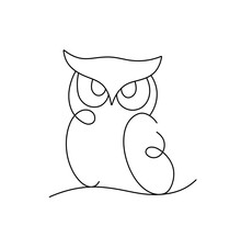 Vector Isolated One Single Contemporary Line Owl Bird Sitting On A Branch Colorless Black And White Contour Line Easy Drawing