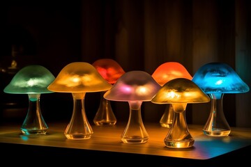 Wall Mural - mushroom lamps that glow. generative ai