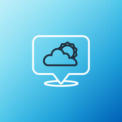 Line Location cloud icon isolated on blue background. Colorful outline concept. Vector