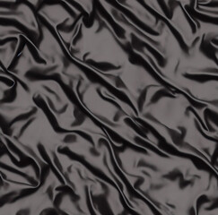 The texture of the satin fabric is black with folds. Satin material. Textile. Generative AI