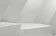 © vensto - 3D geometric 2 step podium. White hexagon cube, Square podium in white background. Concept scene stage showcase, product, promotion sale, banner, presentation, cosmetic. 3D vector illustration.