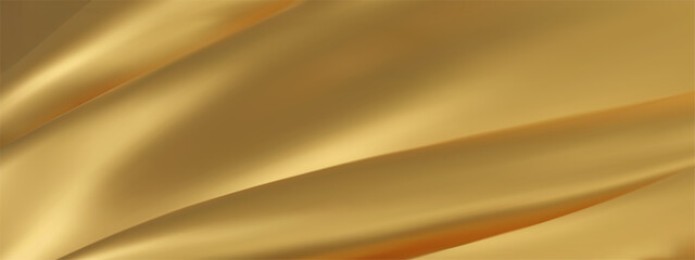 Abstract golden silk vector background. Luxury cloth or liquid wave. Abstract or gold fabric texture background. Gold Cloth soft wave. Creases of satin, silk, and Smooth elegant cotton.