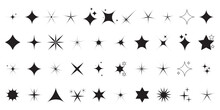 Star Sparkle And Twinkle. Star Burst, Flash Stars. Isolated Vector Starburst Icons, Black Silhouettes, Shining Lights And Sparks Of Bright Glowing Rays And Flare Effect. Magic Glint, Shiny Glitter