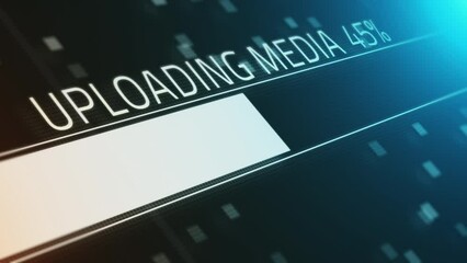 Modern monitor indicating uploading of media files.
Modern digital board showing information about data uploading with glowing percent and numbers in real time