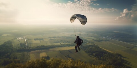 Wall Mural - Parachuting. Action sport. Paratroopers or parachutist free-falling and descending with parachutes. Generative AI. Sky. Sport background