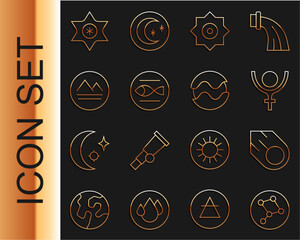 Wall Mural - Set line Great Bear constellation, Comet, Symbol Pluto, Falling star, Pisces zodiac, Earth element, and Planet icon. Vector