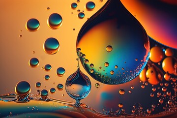 Wall Mural - fluid oil drips on a multicolored abstract backdrop. generative ai