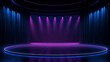 © ArtStage - The dark stage shows empty dark blue purple pin background. AI generated
