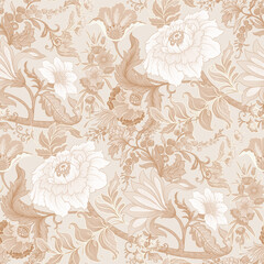 Fantasy flowers in art nouveau style, vintage, old, retro style. Seamless pattern, background. Vector illustration.