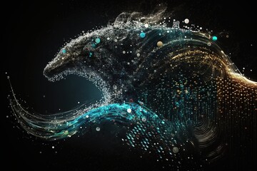 Wall Mural - Technology as a tidal wave, the internet as a map, and the lines and dots of big data as its guide Generative AI