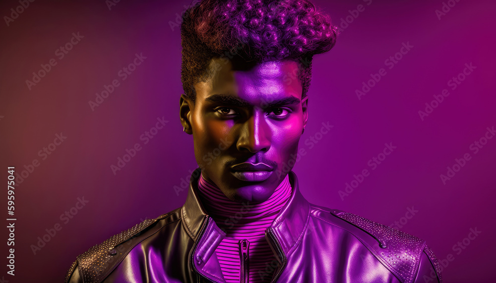 1980s vintage fashion portrait. Black african american man in retro 80 ...