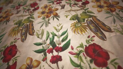 Wall Mural - retro flowers ornament wallpaper background/ 4k motion graphics of a vintage retro old faded wallpap