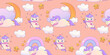 © Анжелика Полтавец - Cute Kawaii Unicorn seamless pattern with rainbow and star. Fairy cute animal children design. Fantasy wallpaper with unicorn and cloud. Cartoon vector illustration