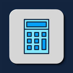 Poster - Filled outline Calculator icon isolated on blue background. Accounting symbol. Business calculations mathematics education and finance. Vector