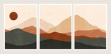 Fototapeta Boho - Abstract mountain landscape collage. Modern minimalist horizon panorama, geometric nature wallpaper. Vector boho set