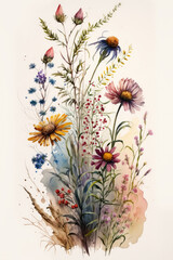 Wall Mural - Wildflowers isolated on white background,  Generative AI