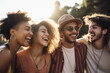 A group of interracial people laughing together outside in the sunshine. lifestyle photography. photography of friends, concept of freedom, fun. image created with ai