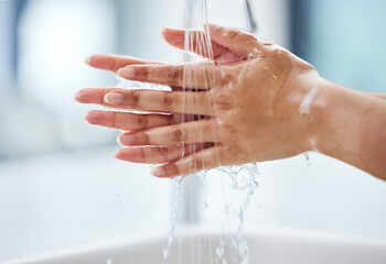 Canvas Print - Keep your hands free from germs. Closeup shot of a woman washing her hands.