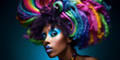 © www.freund-foto.de - Afroamerikanische Frau in Designer Mode und poppiger bunter Haar Frisur, Gesicht Nahaufnahme im Porträt, ai generativ