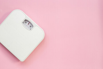 Wall Mural - Weight control concept. White weight scales from above