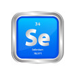© Thepporn - Icon structure Selenium  (Se) number 34 chemical element square blue line silver. Periodic table. Sign with atomic number. Study in science for education. 3D vector illustration.