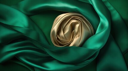  a close up of a green fabric with a gold knot.  generative ai