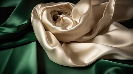  a close up of a green and white fabric with a flower.  generative ai