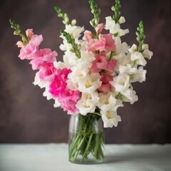 Canvas Print - Bouquet with pink and white snapdragons. Mother's Day Flowers Design concept.