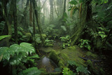 Fototapeta Natura - Misty Tropical Forest. Generative Ai