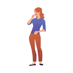 Wall Mural - Exhausted woman coughing, allergy symptom flat style, vector illustration