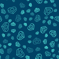 Sticker - Green line Candy in heart shaped box icon isolated seamless pattern on blue background. Valentines Day. Vector