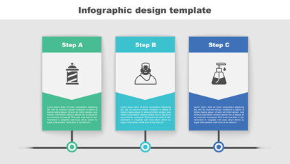 Canvas Print - Set Barber shop pole, Client in barbershop and Cream cosmetic tube. Business infographic template. Vector